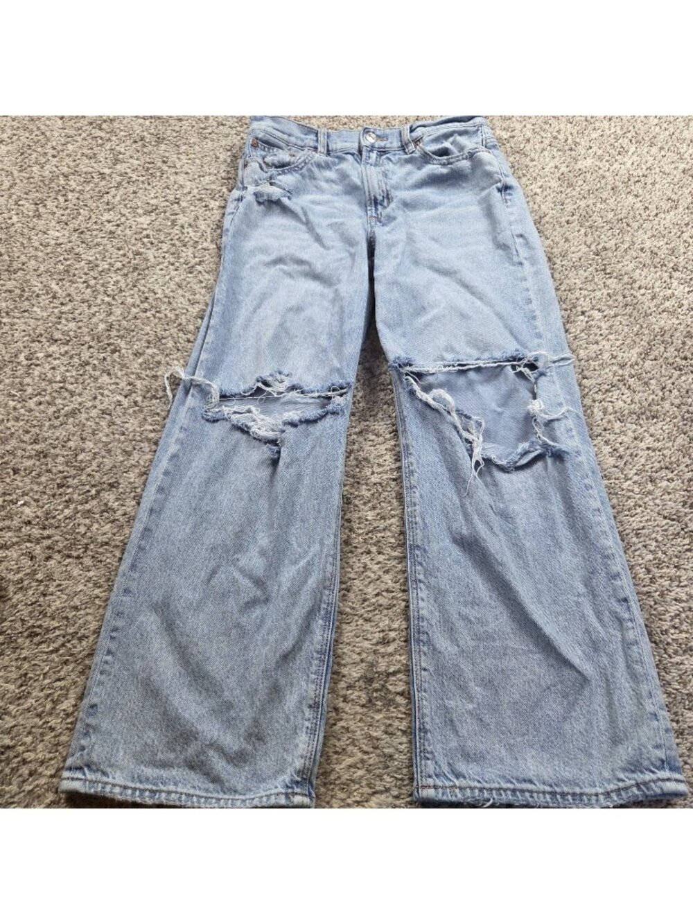 American Eagle Stovepipe Jeans Womens 6 Short Light Wash Ripped Distressed Read